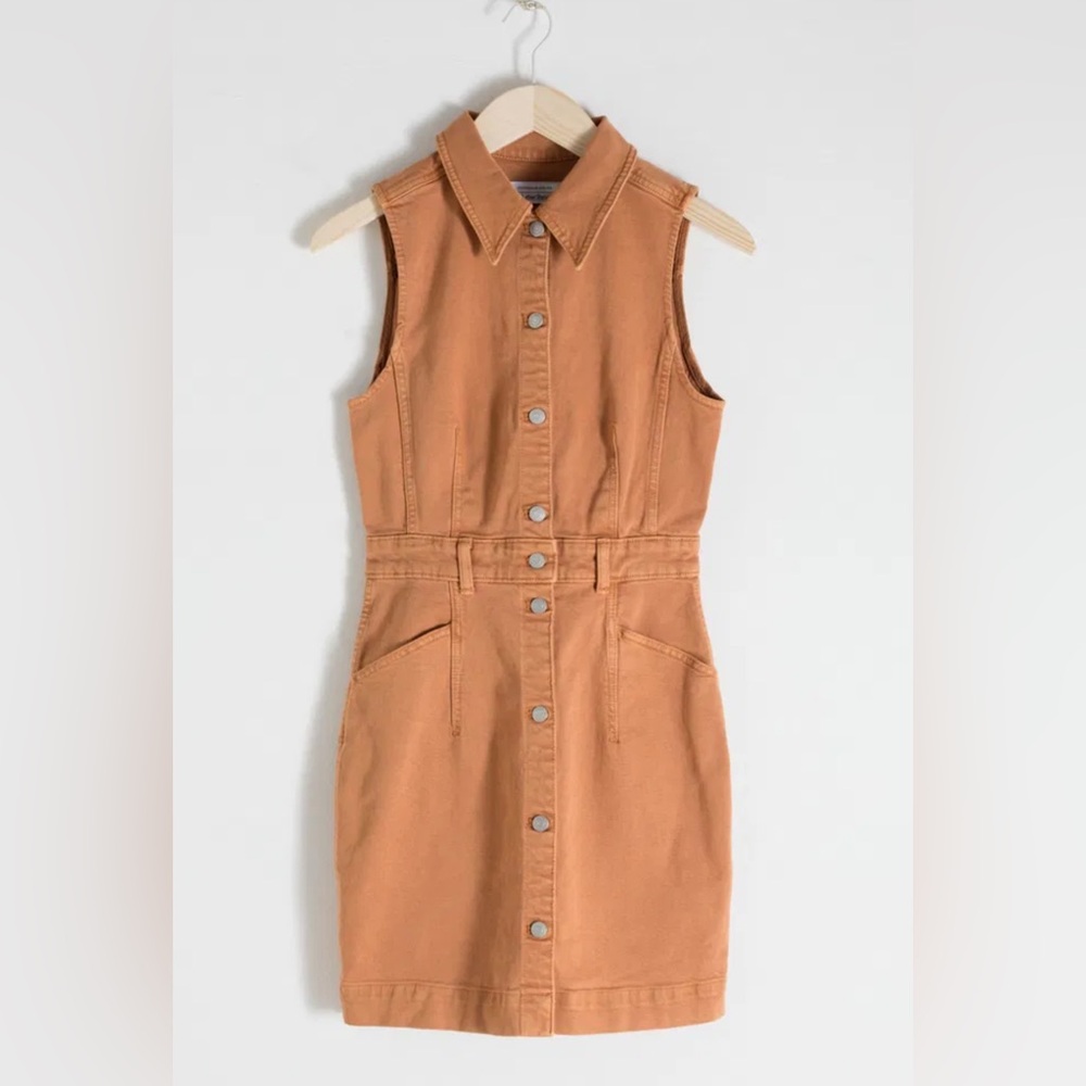 & OTHER STORIES Sleeveless Denim Mini Dress Button Down Casual Layering Cotton 2